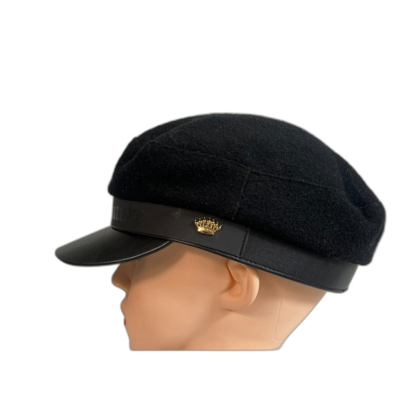 Juicy Couture Newsboy Black Cap Hat Crown Charm Cabbie One Size Wool - Picture 1 of 6
